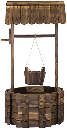 Wishing Well Rustic Fir Wood Bucket Planter Yard Garden Lawn Wooden Wedding New