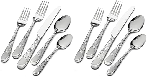 Pfaltzgraff Frost 53-Piece Flatware Set, 18/0 Stainless Steel Silverware Set for 8 with Steak Knives, Serving Pieces, Dishwasher Safe