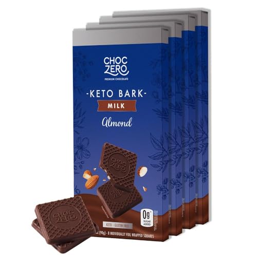 ChocZero Sugar Free Chocolate Candy with Hazelnuts, 4 Pack | No Sugar Alcohols, Keto, Low Carb, High Fiber, Gluten Free, 32 Total Candy Squares