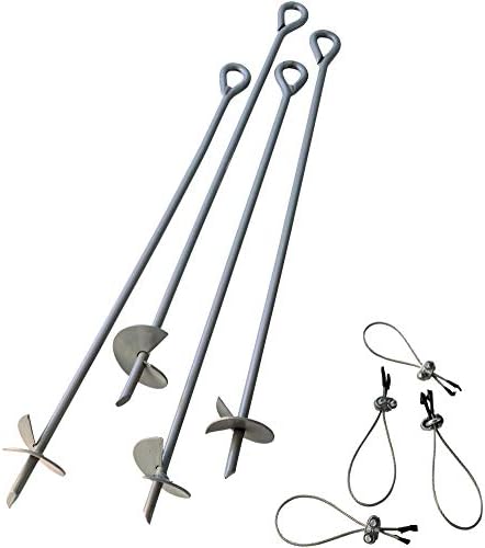 ShelterLogic ShelterAuger 4-Piece 30-Inch Reusable Heavy Duty Steel Earth Auger Anchor Kit with 4 Clamp-on Wire Tie-Downs for Anchoring Shelters, Canopies, and Instant Garages, Silver