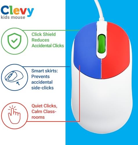 Clevy Kids Mouse - Colorful Ergonomic USB Computer and Laptop Kids Mouse for School and Home Computer Use - Wired Children Friendly - Compatible with Windows, macOS, Chromebook