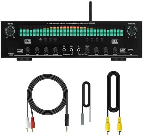 5.1 Channel Karaoke Amplifier with Mic Input, Home Audio Surround Sound Amplifier with Optical, Coaxial & RCA Inputs, Subwoofer Support for TV