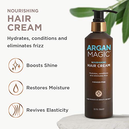 Argan Magic Nourishing Hair Cream - Hydrates, Conditions, and Eliminates Frizz for All Hair Types | Seals in Shine | Paraben Free, (8.5 oz)