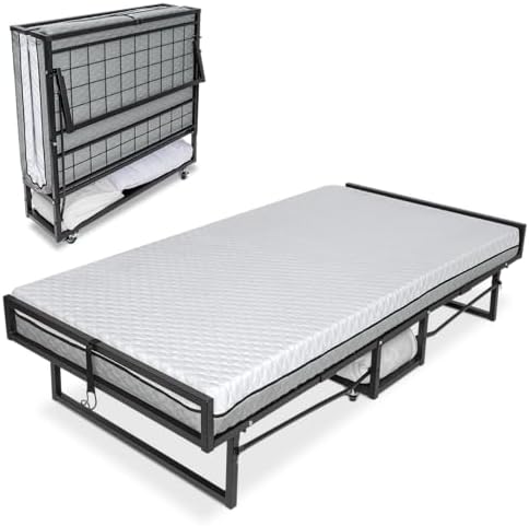 Milliard Deluxe Diplomat Folding Bed with Mattress for Adults, Twin Size, Portable Foldable Bed with Luxurious Memory Foam Mattress & Super Strong Frame, 75” x 38", Fold Up, Roll Away, & Hideaway