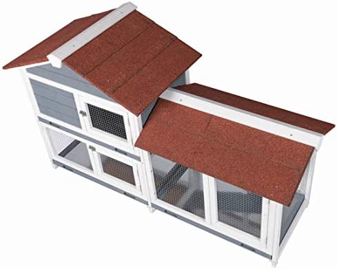 GDLF 62" Rabbit Hutch, Bunny Hutch Indoor Outdoor with Ramp, Cleaning Tray