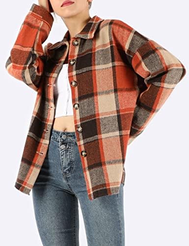 Yeokou Women's Plaid Flannel Shacket Oversized Button Down Long Sleeve Shirt Jacket Casual Spring Fall Outfits