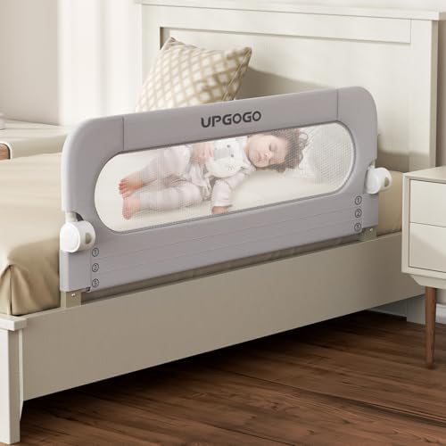 UPGOGO Folding Bed Rail for Toddlers, White, 71" L x 23.6" H | U-shaped base，Reinforced Anchors, Built-in Sponge , Secure lock