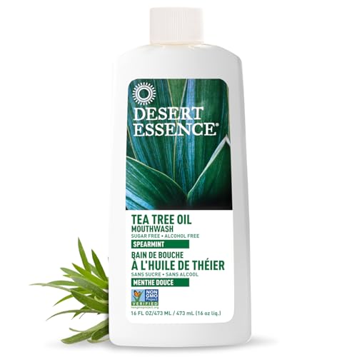 Desert Essence Tea Tree Oil Mouthwash, Alcohol Free, Spearmint, 16 fl oz | Sugar-free botanical formula with aloe