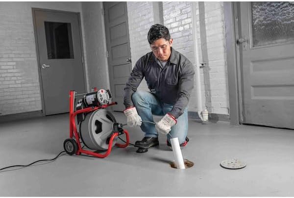 RIDGID K-400 Drain Cleaning 115-Volt Drum Machine Kit with AUTOFEED Control and C-32IW 3/8" x 75' Cable, Grey and Red