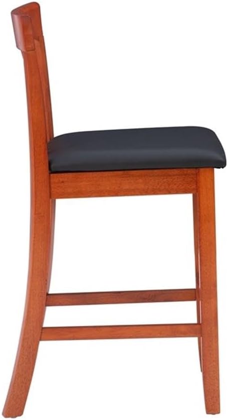 Riverbay Furniture 25" Mission Back Bar Stool, Rubberwood & Faux Leather, Dark Cherry/Black Finish, Counter Height Dining Seat with Padded Easy-Clean Upholstery, 37" H for Kitchen or Home Bar Use