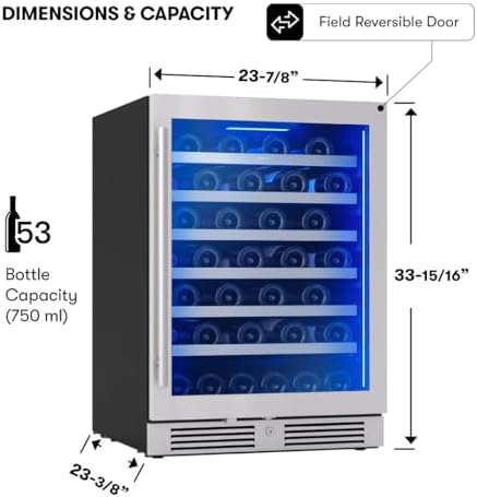 Zephyr Presrv 15 Inch Slim Wine Fridge Beverage Refrigerator Under Counter