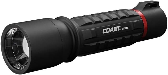 Coast XP11R 2600 Lumen USB-C Rechargeable LED Flashlight with Slide Focus and Pure Beam Focusing Optic, 4 Light Modes, Black