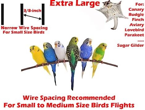 55" X-Large with 3/8-Inch Tight Bar Spacing for Multiple Flight Small Size Bird Aviary Budgie Canary Finches Breeding Home Cage with Removable Rolling Stand