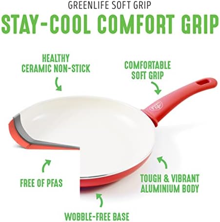 GreenLife 16 Piece Nonstick Cookware Set, Soft Grip Non-Toxic PFAS-Free Ceramic Pots & Pans, Dishwasher & Oven Safe, Frying, Sauce, Saute, Utensils