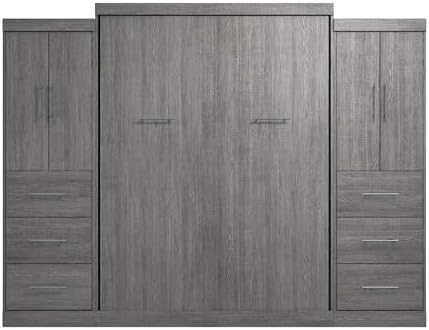Bestar Nebula Queen Murphy Bed with 2 Wardrobes (115W) in White, Sleeping Arrangement and Closet Organizers for Multipurpose Room | 2 Wardrobes; supports up to 1000 lb; min. ceiling height 91.1 in.; dual piston mechanism; 10-year warranty