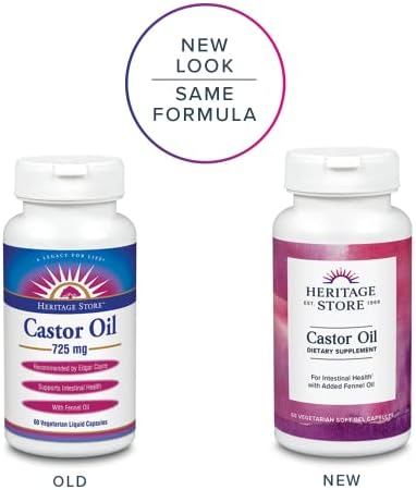 HERITAGE STORE Castor Oil Supplement 725 mg, 60 Softgels | Healthy Cleansing