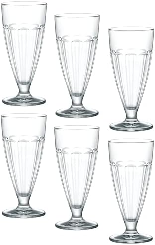 Bormioli Rocco Rock Bar 12.5 oz. Long Drink Stackable Tempered Beverage Glasses for Cold Drinks, Water, and Cocktails, Set of 6, Ice Blue