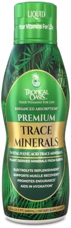 Tropical Oasis - Premium Ionized Plant Based Trace Minerals Liquid Formula- 74 essential minerals in liquid form for up to 96% Absorption - 16 oz, 32 servings