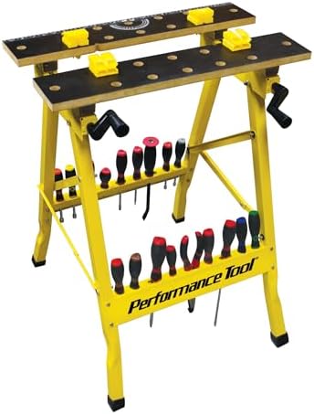 Performance Tool W54025 Portable Folding Workbench and Vise | 200 lb capacity folding work table. Printed grid