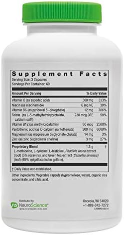 Neuroscience AdreCor Adrenal Support Supplement, 180 ct | Promotes Cortisol Detox, Stress Fatigue & Energy, Rhodiola, L-Tyrosine