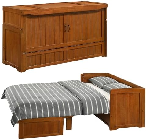 NIGHT & DAY Furniture Murphy Cube Cabinet Bed Pre-Assembled (Cherry, Queen) | Pre-Assembled