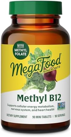 MegaFood Methyl B12, Cellular Energy Metabolism Support, 90 Mini Tablets | With Methylated B12, Methylfolate & Vitamin B6, Supports Brain & Nervous System Function & Heart Health, Vegan, 90 Servings