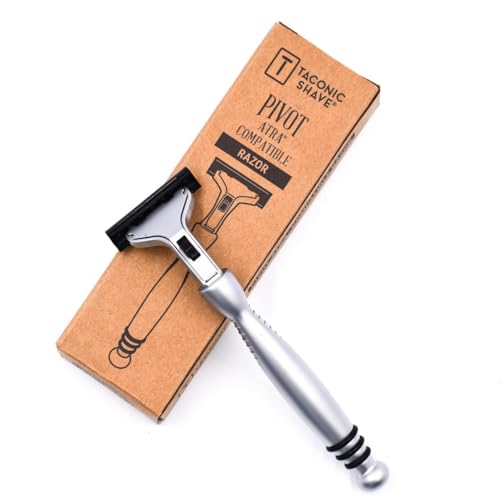 Taconic Heavyweight Atra-Compatible Pivot Razor with 10 Cartridges | All-Metal Chrome Razor Fits Atra-Style Twin Blade Cartridges And Includes 10