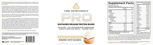 Core Nutritionals Pro Sustained Release Protein Blend, Digestive Enzyme Blend, 25G Protein, 2G Carb, 69 Servings (Frosted Vanilla Cupcake)