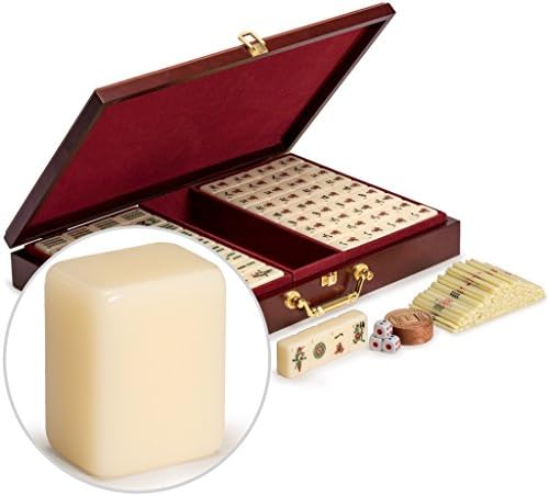 Yellow Mountain Imports Classic Chinese Mahjong Game Set, Emerald with 148 Medium-Size Translucent Green Tiles and Wooden Case