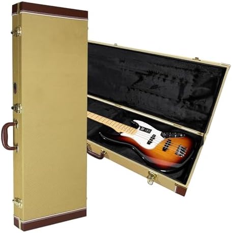Gearlux Bass Guitar Hard Case, Fits Fender Precision/Jazz Bass and More with Exterior Lock and Key, Interior Accessory Compartment, and Plush Interior Padding - Black
