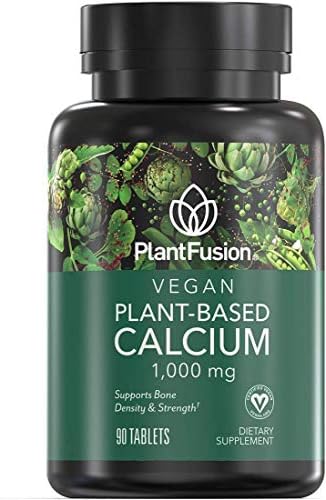 PlantFusion Vegan Calcium, Premium Plant Based Calcium (1000mg) Sourced from Icelandic Red Algae, Plus Magnesium, D3, K2, and Boron, 90 Vegan Tablets