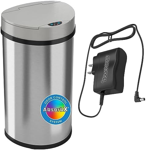 iTouchless 13 Gallon Semi-Round Extra-Wide Opening Sensor Touchless Trash Can with AC Adapter and Odor Control System