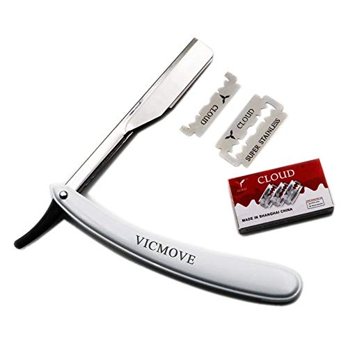 Professional Barber Straight Edge Razor Safety with 20-Pack Derby Blades - 100 Percent Stainless Steel - by VICMOVE (1 razor + 20 blades)