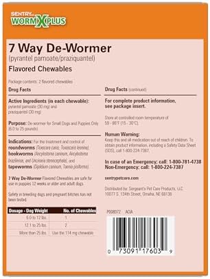 Worm X Plus 7 Way De-Wormer Chewables for Dogs - Tablets for Small Dogs & Puppies (6-25 lbs) (pyrantel pamoate/praziquantel)