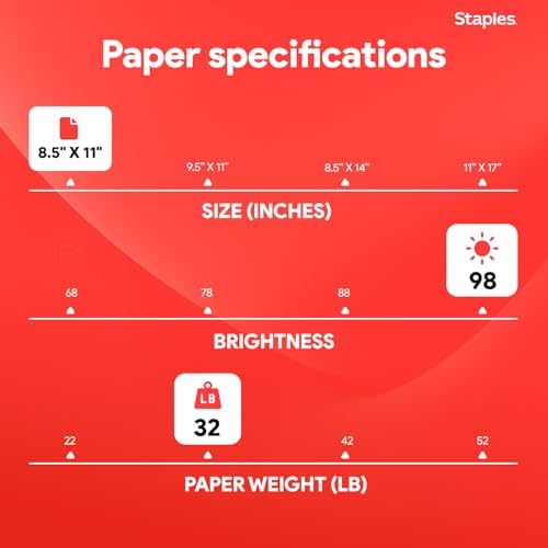Staples Laser Paper, 8.5x11 Inch, 32 lb., 98 Brightness, 500/Ream