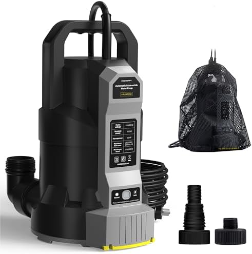 InoKraft E-Float Automatic Sump Pump with Auto/Manual Mode, Black | 1/2HP, 2500 GPH Submersible, Mesh Bag, Universal Hose Adapters