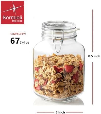 Bormioli Rocco Fido Glass Jar with Airtight Clamp Lid, 67.75 Oz - Clear | Italian Glass Fermentation Jar for Kombucha, Kimchi, Pickles & Sauerkraut