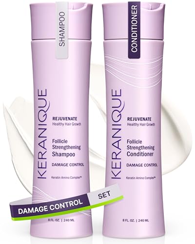 Keranique Volumizing Shampoo & Conditioner Set for Hair Repair, Growth & Thinning Hair Support – Keratin, Biotin, Menthol & Niacinamide, Lightweight Strengthening Formula - Keratin Amino Complex™