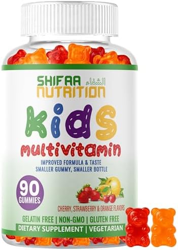 SHIFAA NUTRITION Halal Kids Multivitamin Gummies, 45-90 Days Supply, with All Essential Kids Vitamins. Toddler Vitamins with Vitamin C, D, Zinc, A, E