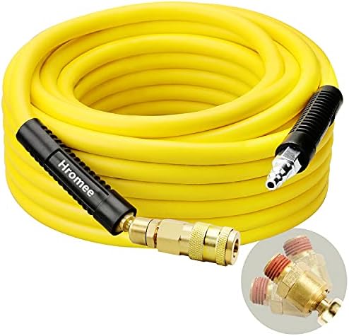 Air Compressor Hose 3/8 in x 50 ft Hybrid Rubber & PVC Hose with 1/4 in MNPT Swivel End Connector and Quick Universal Industrial Coupler & Plug Kit