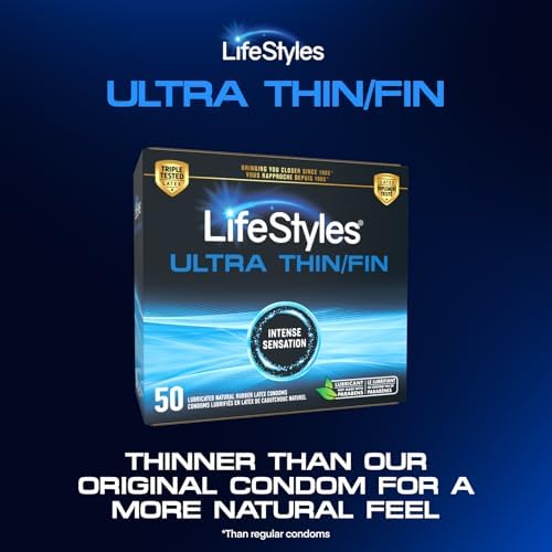 Lifestyles Ultra Thin Natural Rubber and Lubricated Latex Condoms Value Pack, 50 Count