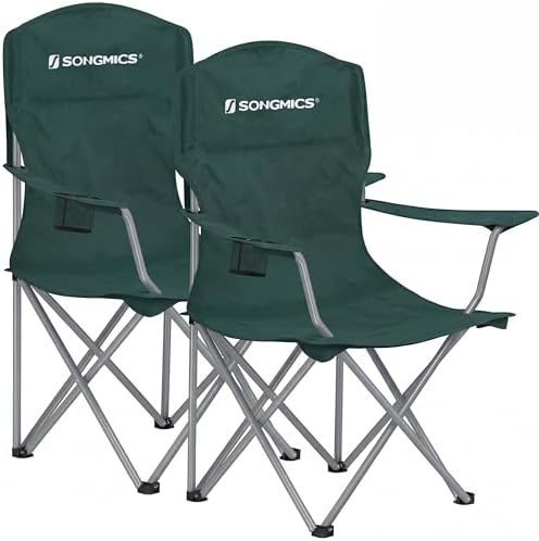 SONGMICS Folding Camping Chair, 450 lb Capacity | Folding lawn chair with cup holder and heavy-duty design, Ink Black, UGCB066B01