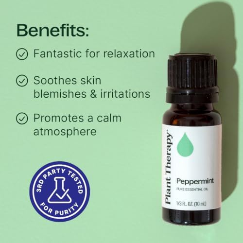 Plant Therapy Peppermint Essential Oil 10 mL (1/3 oz) Natural Aromatherapy | Pure, Undiluted for Diffuser & Topical Use, Relaxation, Digestion
