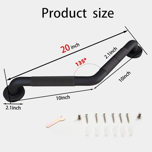 20 Inch Bathroom Grab Bar, Satin Brushed Nickel Angled Grab Bar with Anti-Slip Knurled Grip, Stainless Steel Bath Balance Bar, 1.0" Tube Safety Hand Rail Support, Handicap Elderly Assist Bath Handle