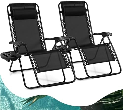 Goplus Zero Gravity Lounge Chairs, 160°Adjustable Folding Recliner w/Pillow and Cup Holder, 350LBS Comfy Outdoor Lounge Chairs for Patio, Lawn, Yard & Camp(1, Gray)