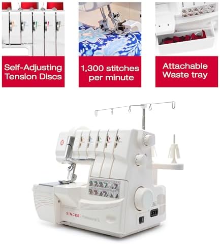 SINGER® Professional 14T968DC Heavy-Duty Serger Overlock with Accessory Kit | 2-3-4-5 stitch capability, removable trim trap, self adjusting design