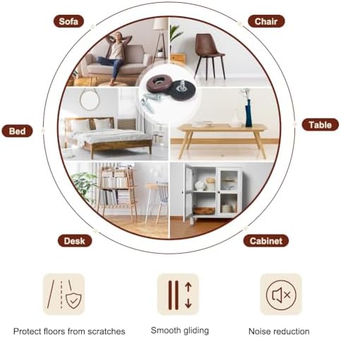 Furniture Slider Pads, 20pcs Teflon Moving Furniture Glides with Screws Reusable Feet Protector for Carpet, Tiled and Hardwood Floors (Brown)