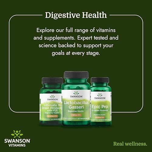 Swanson Lactobacillus Gasseri Probiotic, 3 Billion CFU, 60 Vegan Capsules | For Adults Seeking Digestive and Metabolic Support, a Lactic Acid-Producing Bacterium, Acid-Resistant with No Refrigeration
