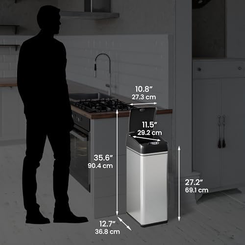 iTouchless 13 Gallon and 2.5 Gallon Automatic Touchless Sensor Kitchen Cans with Odor Control System, Stainless Steel, Includes 10 Premium Bags