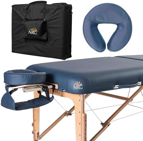 NRG Vedalux Portable Massage Table Package | Burgundy | Folding Lightweight Massage Bed | Professional Spa Table with Face Cradle, Hanging Armrest & Carrying Case